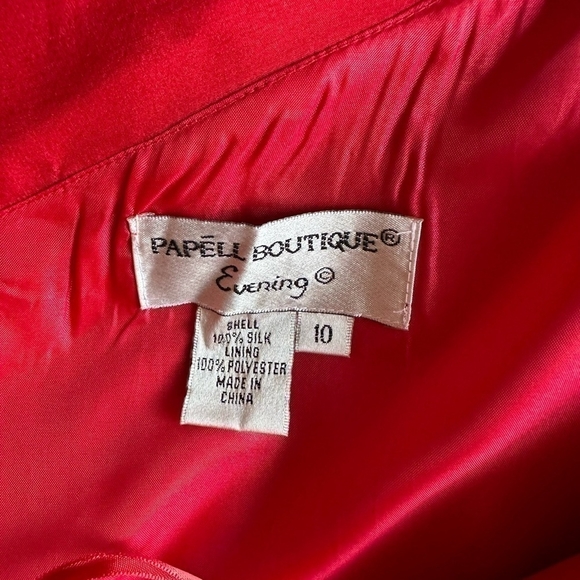 Women’s Dress Vintage Papell Boutique Evening Red Silk One Shoulder Ruffle Dress - Picture 8 of 8